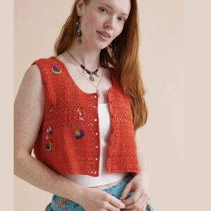 Earthbound Traders | Red Moon Crochet Cropped Tank Cardigan Size M